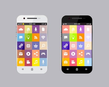 Uygulamaları olan siyah beyaz akıllı telefon