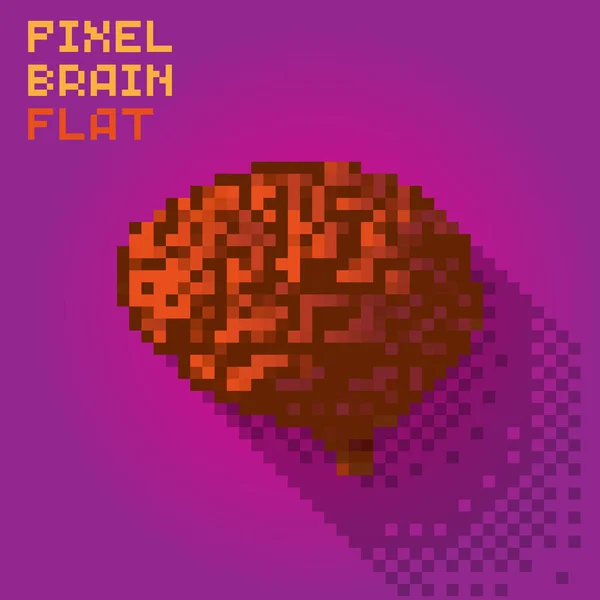 Pixel mänskliga hjärnan i en platt design — Stock vektor