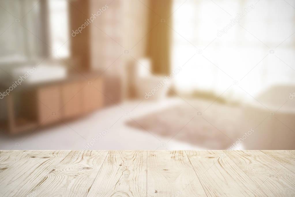 Empty wooden board table top o