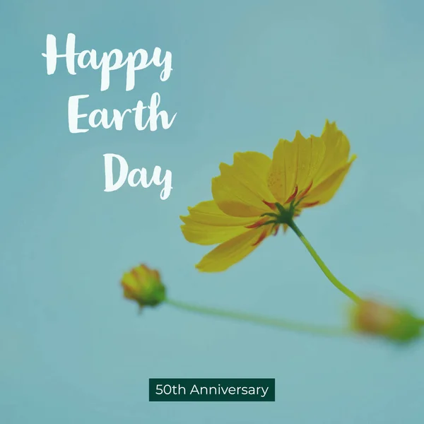 Happy Earth Day Text Květinové Kvetoucí Pozadí Zachránit Zemi Ekologický — Stock fotografie