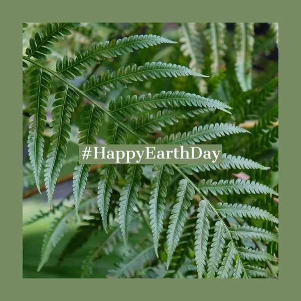 Hashtag Happy Earth Day Zeleném Rostlinném Pozadí Zachránit Zemi Ekologický — Stock fotografie