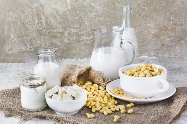 Fresh organic soy products:soy milk, soy yogurt, soy chese tofu