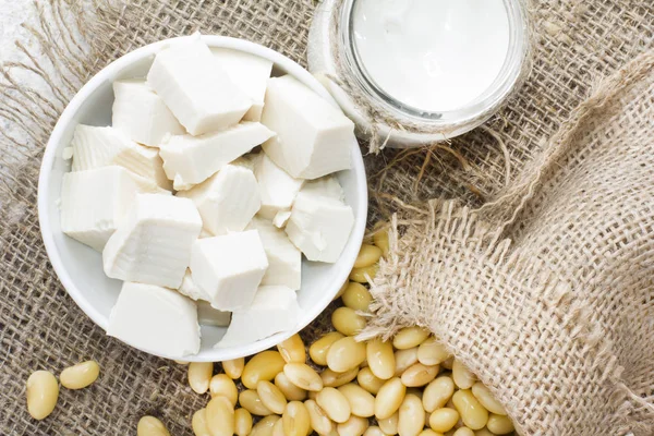 Fresh organic soy products:soy milk, soy yogurt, soy chese tofu