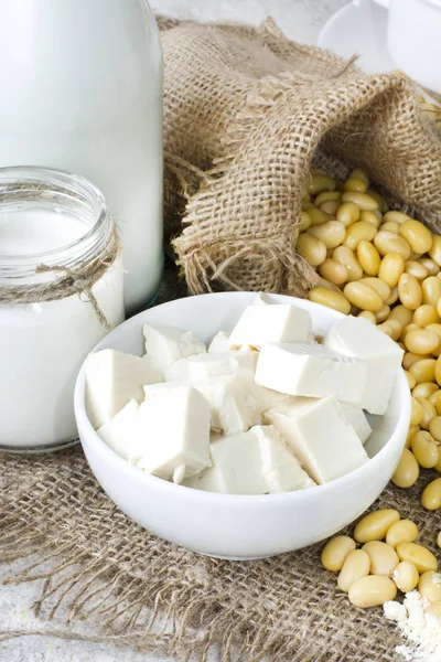 Fresh organic soy products:soy milk, soy yogurt, soy chese tofu