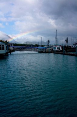 Rainbow Over Harbor Seward Alaska clipart