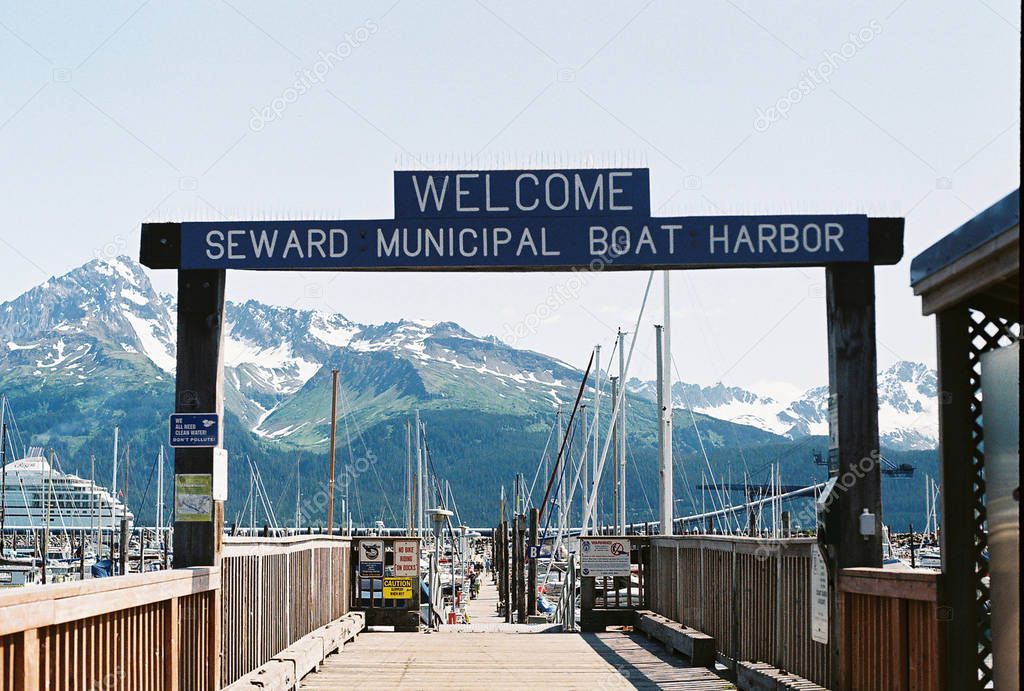 Sign Marking Entrance to Seward Boat Harbor Alaska