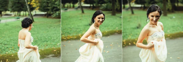 Jovem noiva andando no parque — Fotografia de Stock