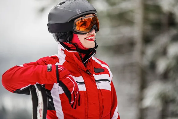 Portrait of active female skier — Stock Photo, Image