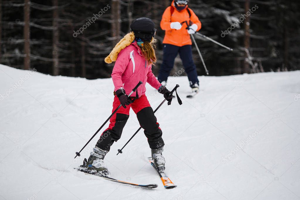 young girl with ski 