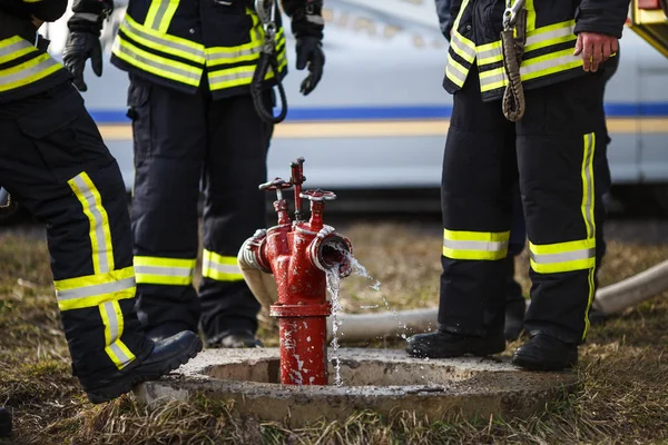 Пожежники вогонь під час тренування — стокове фото