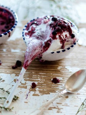 Vanilyalı dondurma ile reçel 