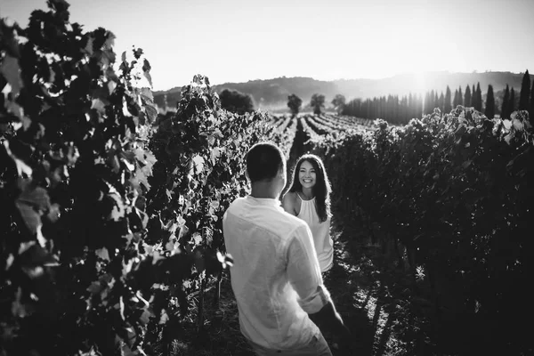 Mladý pár líbání na vinici. — Stock fotografie