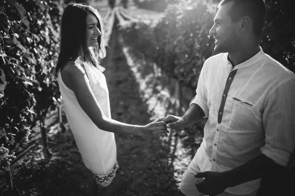 Romantische koppel in de wijngaard — Stockfoto