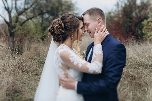 Sposo e sposa ritratto nel parco — Foto Stock