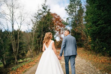 dağlarda yürüyüş Düğün çifti