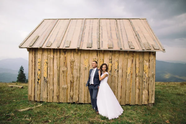 Hochzeitspaar zu Fuß in den Bergen — Stockfoto