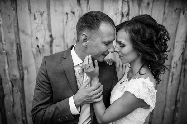 Pareja de boda caminando en las montañas — Foto de Stock