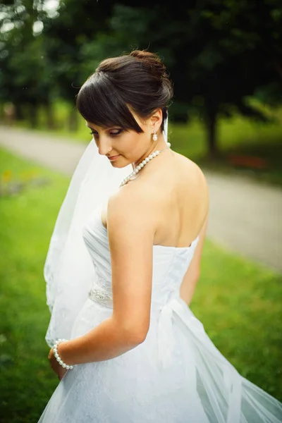 Braut im weißen Brautkleid — Stockfoto