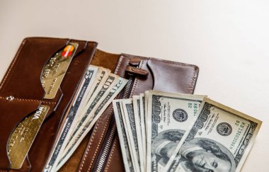 Dolar nakit bir kahverengi cüzdan 