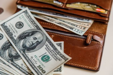 Dolar nakit bir kahverengi cüzdan 