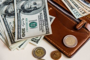 Dolar nakit bir kahverengi cüzdan 
