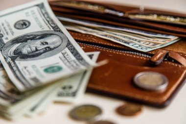 Dolar nakit bir kahverengi cüzdan 