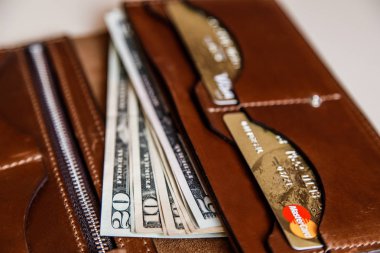 Dolar nakit bir kahverengi cüzdan 