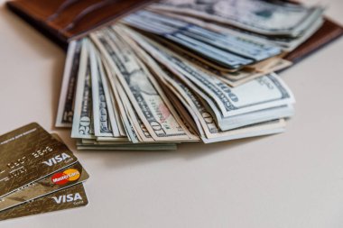 Dolar nakit bir kahverengi cüzdan 