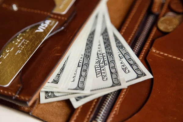 Dolar nakit bir kahverengi cüzdan 