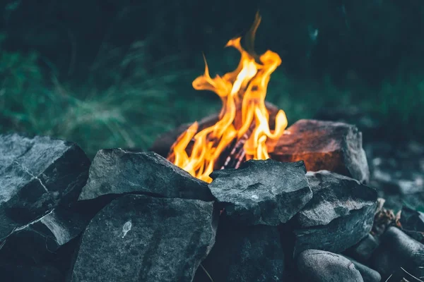 Bonfire with sparks in the forest — Stock Photo, Image