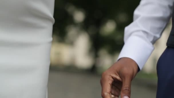 新婚夫妇牵着手 — 图库视频影像