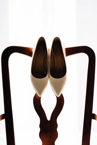 Beautiful Stylish Luxury Wedding Shoes Background Window — Stock Photo, Image