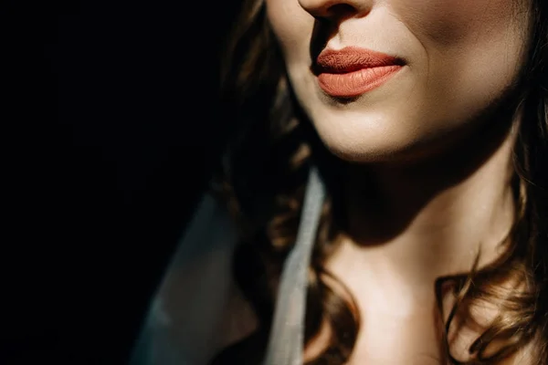 입술으로 여자의 초상화 — 스톡 사진