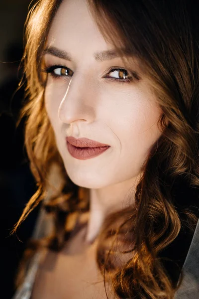 Cara Mulher Beleza Retrato Bela Sexy Jovem Fêmea Com Maquiagem — Fotografia de Stock