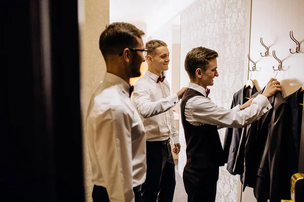 Three Handsome Male Friends Wedding Day — Stock Photo, Image