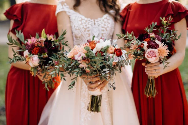 Positive moment of the bride with friends before wedding