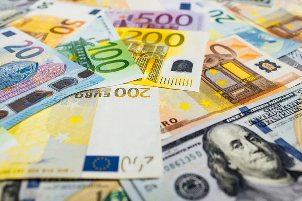 Fondo Billetes Euros Dólares Estadounidenses Concepto Riqueza — Foto de Stock