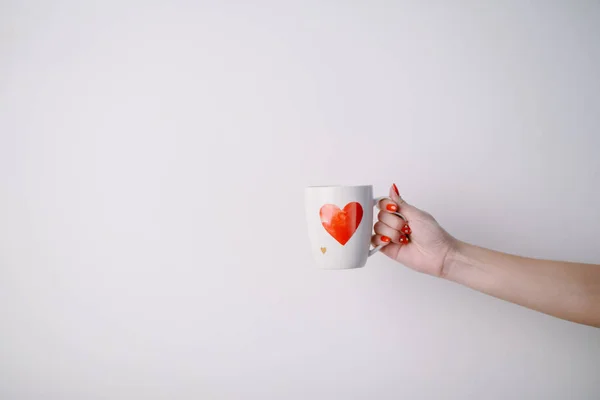 Woman Holding Cup Heart Shape — Stock Photo, Image