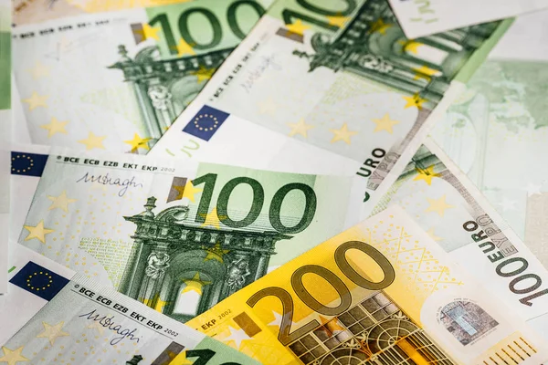 Banconote Euro Vicino Diverse Centinaia Banconote Euro — Foto Stock