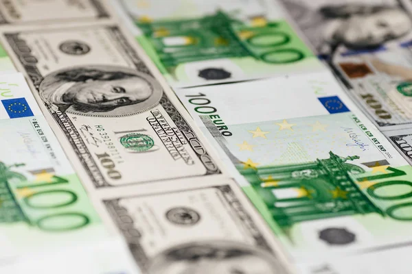 Groot Oppervlak Bedekt Met Ons Europese Contant Geld Notities — Stockfoto