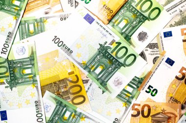 Euro banknot kapatın. Birkaç yüz 