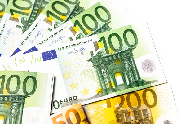 Banknoty Euro Bliska Kilka Kilkaset Banknotów — Zdjęcie stockowe