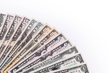 farklı banknot fotoğrafı bize birlikte kombine dolar. Beyaz arka plan üzerinde izole