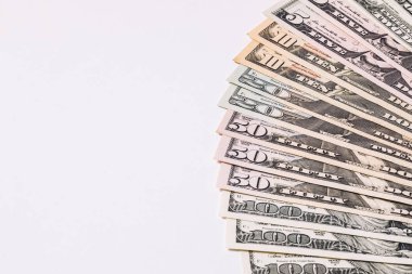 farklı banknot fotoğrafı bize birlikte kombine dolar. Beyaz arka plan üzerinde izole