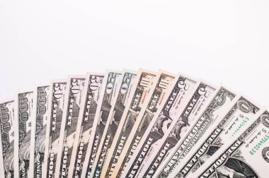 Amerika Birleşik Devletleri dolar Döviz Alım arka plan, beyaz zemin üzerine ABD para banknot.