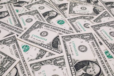 bir dolarlık banknot dolar para arka plan üzerinde. Üstten Görünüm. Finans ve bankacılık kavramı.