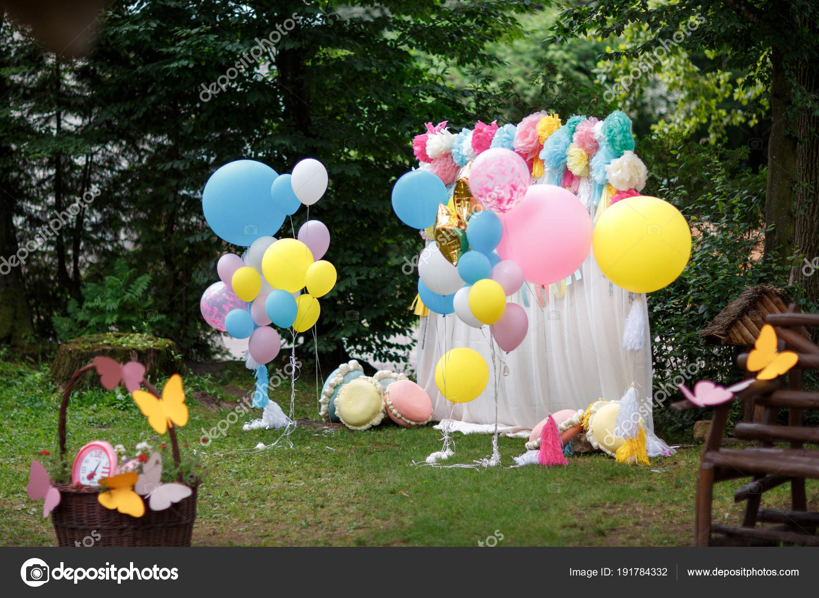 Prepared Birthday Decorations Summer Green Garden Stock Photo by