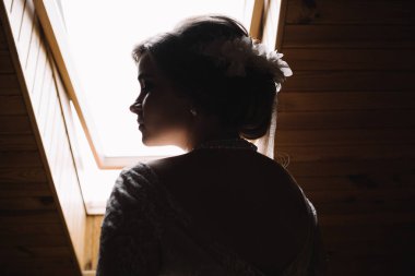 Güzel genç gelin düğün makyaj ile. Güzel gelin portre peçe ile. Portre genç muhteşem gelin portresi. Düğün.