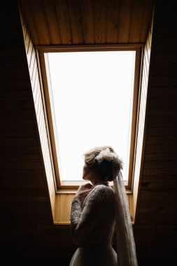 Güzel genç gelin düğün makyaj ile. Güzel gelin portre peçe ile. Portre genç muhteşem gelin portresi. Düğün.