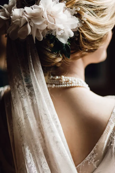Όμορφη Νεαρή Νύφη Μακιγιάζ Γάμου Πορτρέτο Του Όμορφη Νύφη Πέπλο — Φωτογραφία Αρχείου